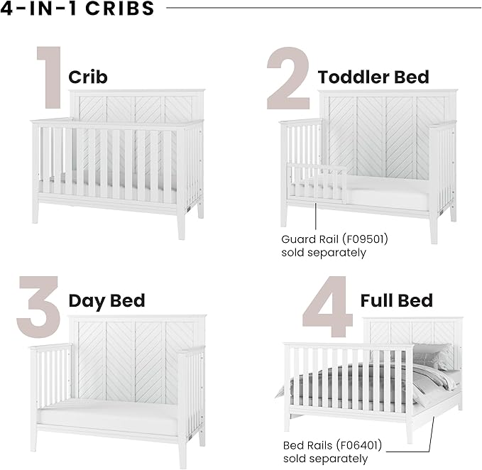 Child Craft Atwood Crib, Dresser and Chest Nursery Set, 3-Piece, Includes 4-in-1 Convertible Crib, Dresser and Chest, Grows with Your Baby (Matte White)