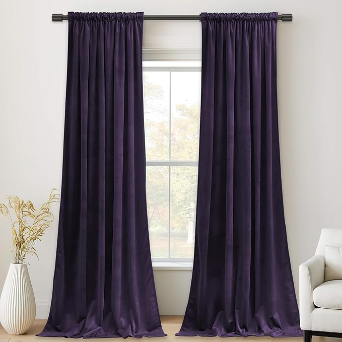 StangH Velvet Curtains for Bedroom, Purple Orchid Velvet Drapes 52x96 Inch with Rod Pocket Back Tab, Room Darkening Thermal Insulated Window Treatment for Living Room, 2 Panels
