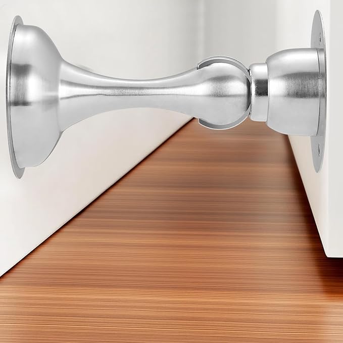 Magnetic Door Stop No Drilling Door Stop with 3D Adhesive Tapes Keep Door Open Door Stainless Steel Screws for Stronger Mount (Silver)