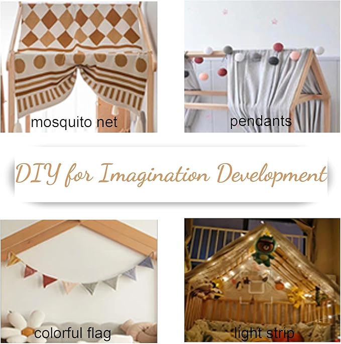 Bellemave Twin Size Kids Floor Bed Frame with Fences, Wooden House Bed with Roof Can be Decorated for Kids Girls Boys (White)