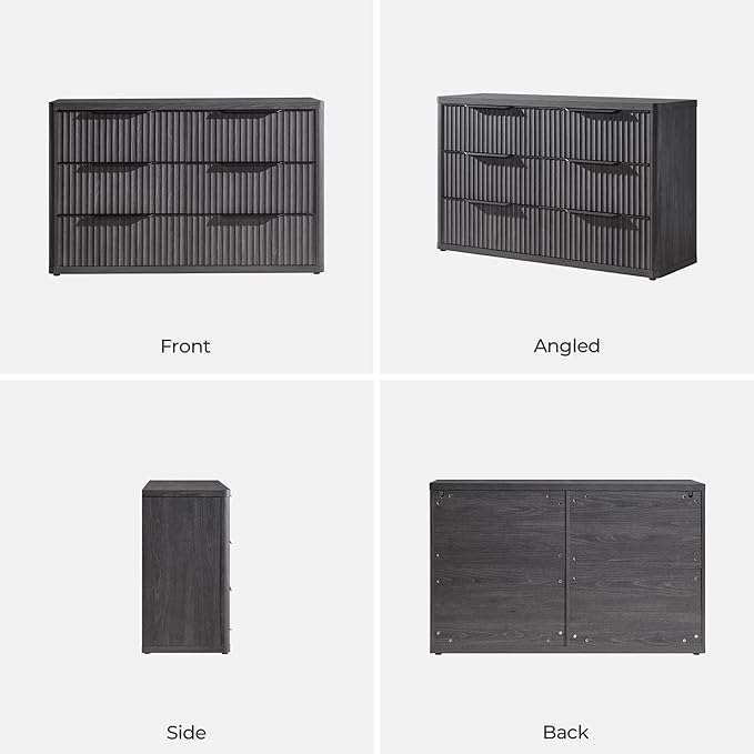 SICOTAS Dresser for Bedroom 107" Wide 6 Drawer Dressers & Chests of Drawers for Closet Long Large Modern TV Stand Set for Clothes Storage Fluted Clothes Closet for Hallway Entryway, Dark Grey Alder