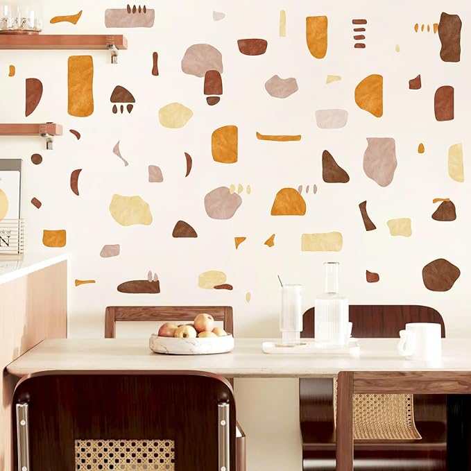 Terrazzo Pattern Wall Stickers Boho Geometric Wall Decals Peel and Stick Irregular Abstract Pattern Stickers Removable Modern Boho Wall Decals for Bedroom Living Room Decor