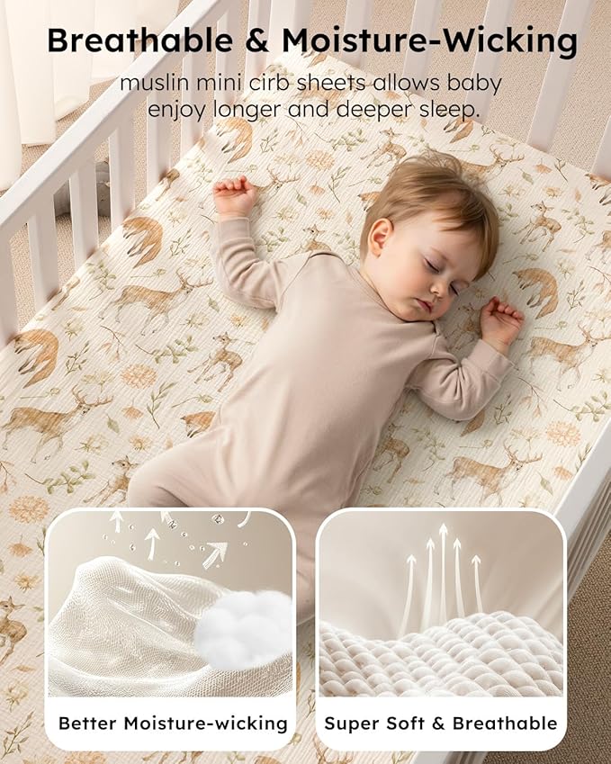 Yoofoss Muslin Crib Sheets for Boys Girls, Organic Baby Crib Sheets for Standard Crib Mattress & Toddler Mattress, Soft, Breathable, Durable 52"x28"