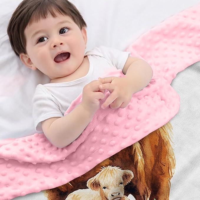Personalized Baby Blankets for Girls, Custom Name Yellow Flower Highland Cow Theme Baby Blanket, Soft Receiving Blanket for Newborns and Toddlers, Ideal for Baby Showers and Nursery Decor