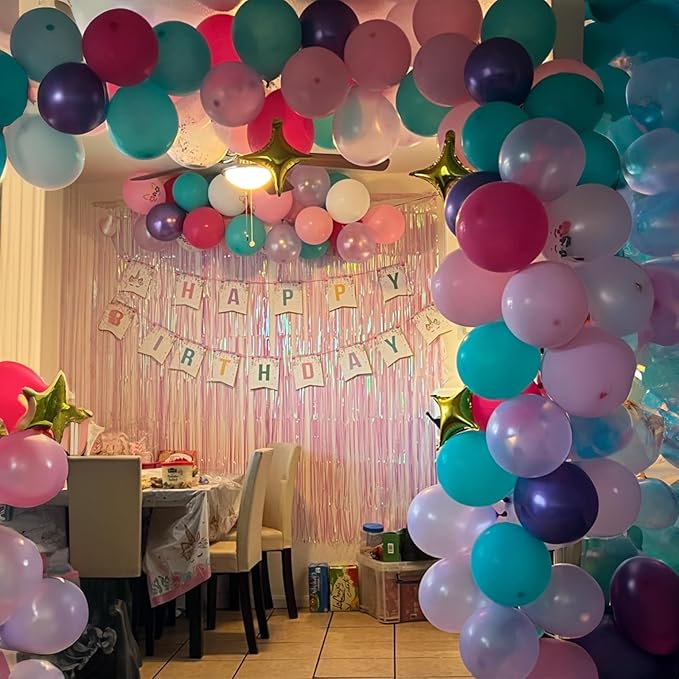 Pink and Purple Balloons, 60PCS 12Inch Purple Pink Teal Blue Balloons and Gold Birthday Balloon for Girls Princess Birthday Mermaid Baby Shower Party Decorations