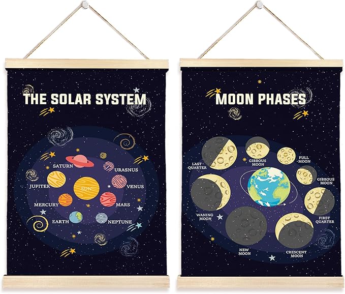 Hiuwevt Solar System Poster Hanger Frame, Space Nursery Decor, Mystical Cosmic Educational Wall Art Decor for Kids Boys Room Nursery Classroom Home, 12x16 Inch Set of 2