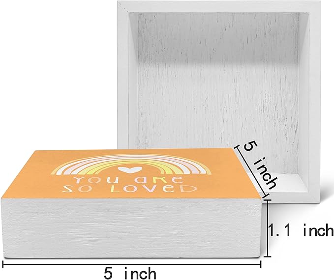 SRADMO You Are So Loved Rainbow Heart Wood Box Sign Desk Decor, Orange Kids Inspirational Quotes Wooden Block Box Sign Decoration for Kids Room Nursery Playroom Shelf Table Decorative Accessories