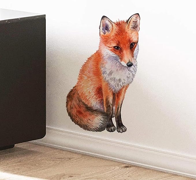 ROFARSO Lifelike Lovely Cute Red Fox Animal Vinyl Wall Stickers Removable Wall Decals Art Decorations Decor for Nursery Baby Bedroom Playroom Living Room Murals