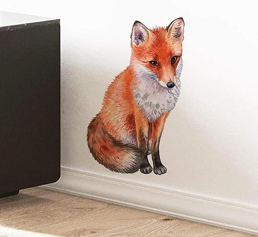 ROFARSO Lifelike Lovely Cute Red Fox Animal Vinyl Wall Stickers Removable Wall Decals Art Decorations Decor for Nursery Baby Bedroom Playroom Living Room Murals