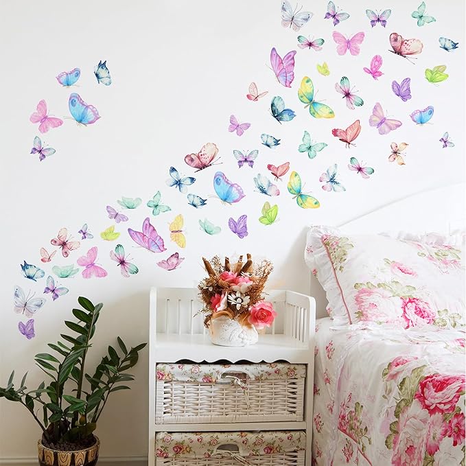 Colorful Butterfly Wall Decals Removable DIY Butterfly Wall Stickers Peel and Stick Butterflies Wall Decor Stickers for Kids Girls Bedroom Nursery Bathroom Decorations DZY126