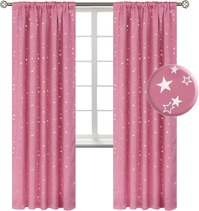 BGment Kids Blackout Curtains for Bedroom, Rod Pocket Room Darkening Curtains Decoration Thermal Insulation Window Drapes for Nursery, Children Room, 2 Panels, Each 42 x 84 Inch, Pink