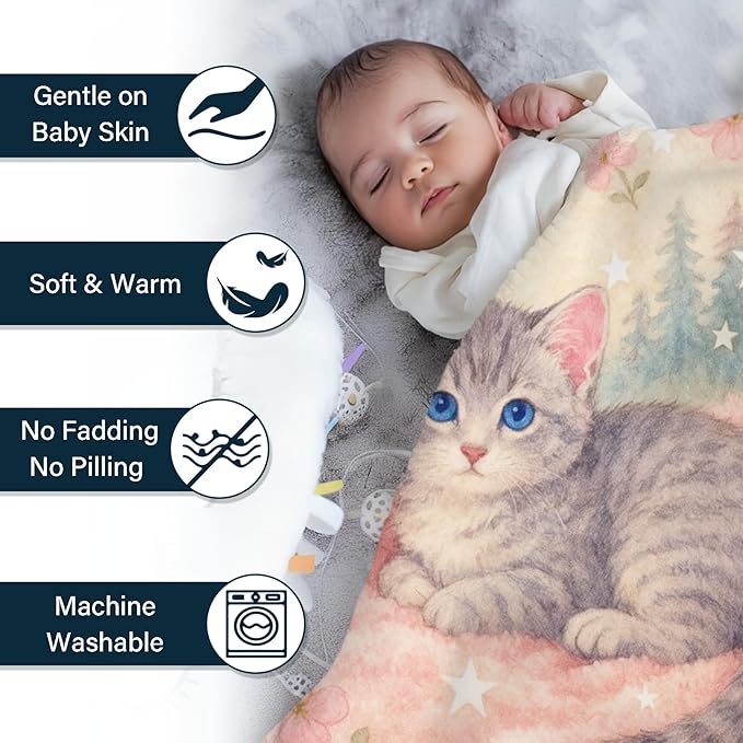 Ship Next Day Personalized Baby Blanket for Kids, Custom Baby Blanket with Name, Super Soft Flannel Blankets, Custom Cat Animal Blankets Baby Gifts for Christmas.