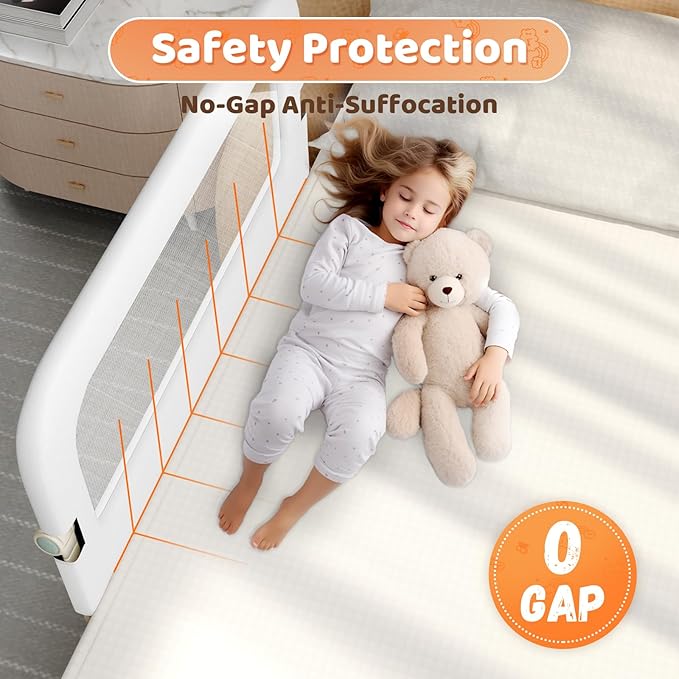 omzer Bed Guard Rail for Toddlers - 47inch Foldable & Adjustable Height Baby Bed Safety Side Rails - Large Toddler Crib Railing Guard for Twin, Bunk, Full Size, Queen & King, Full Size Bed