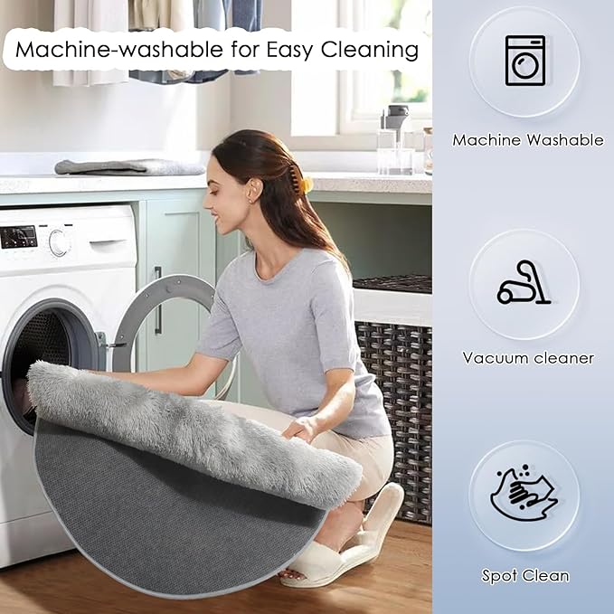 Amdrebio Tie-Dye Light Grey Round Circle Area Rugs 5Ft for Living Room Bedroom, Soft Fluffy Fuzzy Shag Rug for Kids Room Home Office, Furry Plush Indoor Floor Shaggy Gray Carpet for Baby Nursery Dorm