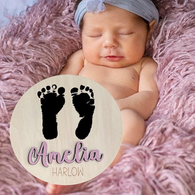 Personalized Newborn Name and Footprint Sign - Baby Name Reveal, Baby FootPrint Sign for Hospital, Newborn Photo Prop, 19 Font Options, 30 Colors (Footprint Sign)