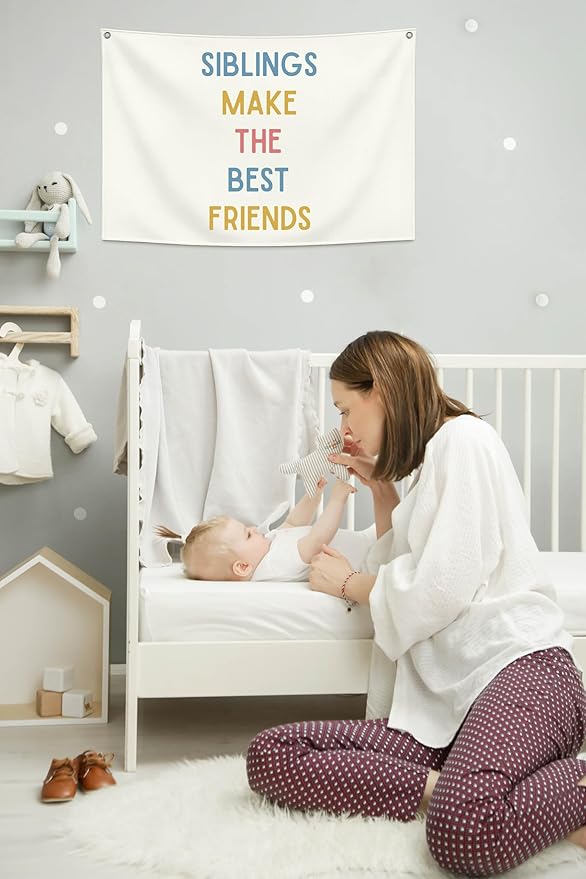 Rectangular Banner Flag Pennant Wall Decor Gift for Baby Boy Girl Kid Teen,Nursery Home Bedroom Playroom Reading Room Front Door-Siblings Make the Best Friends-Baby,Shower Birthday Christmas Gift