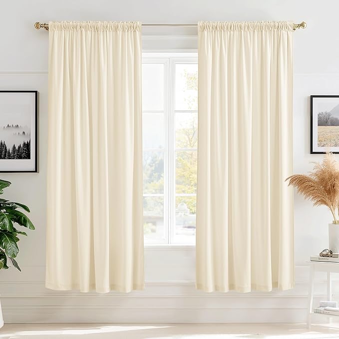 StangH Velvet Curtains Ivory White, Thermal Insulated Room Darkening Drapes for Bedroom, Living Room, Home Theater, with Hook Tape Top, 2 Panels, 52 x 72 inches