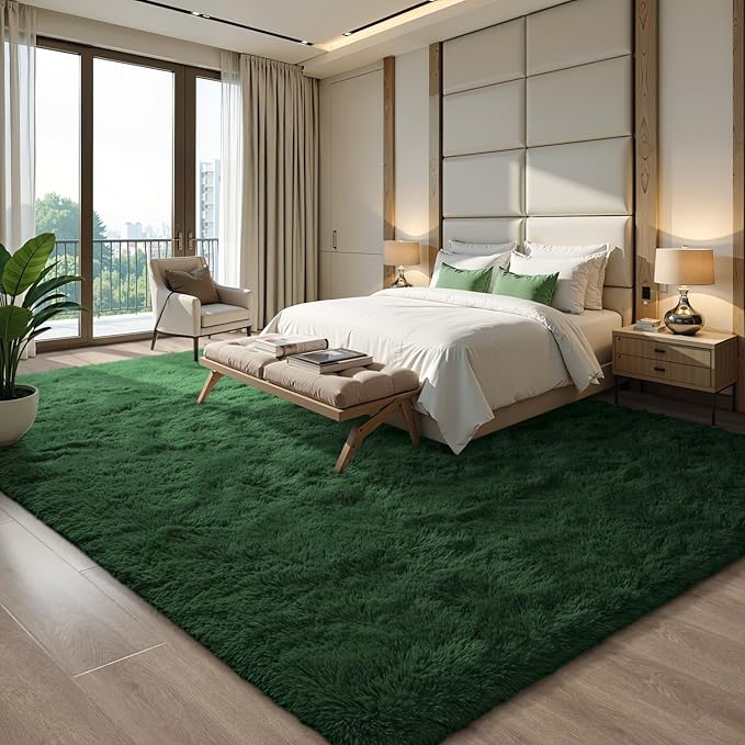 EVOIONOS 5x7 Washable Large Area Rug for Living Room, Fluffy Shag Rug for Bedroom, Ultra Soft Plush Non Slip Carpet for Indoor Floor Bedside Nursery Kids Girls Room Dorm, Home Decor Aesthetic, Green