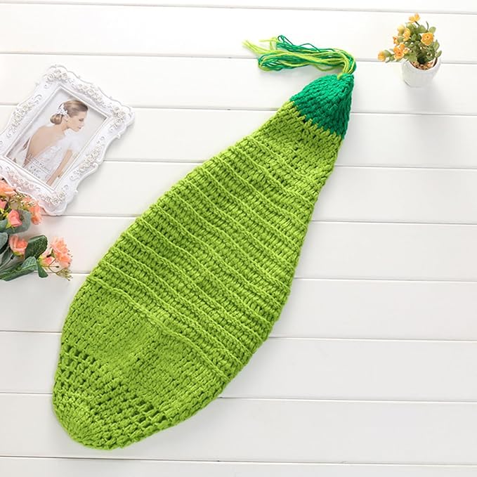 3Pcs Baby Photo Shoots Costume Set Green Bean Shaped Sleep Bag With Hat And Diaper Shorts For Newborns 0-3 Months Infant
