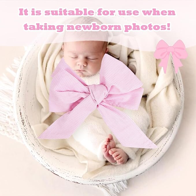 Newborn Swaddle Sash, Soft Cotton Bow Decorative Strap for Swaddles, Adorable Maternity Bow Sash, 70x5.5 Inch, Pink Stripes