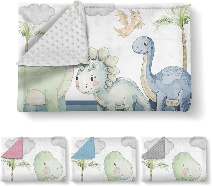 Personalized Baby Name Blanket for Boy Girl, Soft Flannel Blanket with Double Layer Dotted Backing for Newborn, Nursery Crib with Green Dinosaur Design, Baby Blanket Customized Gifts(60" x80)