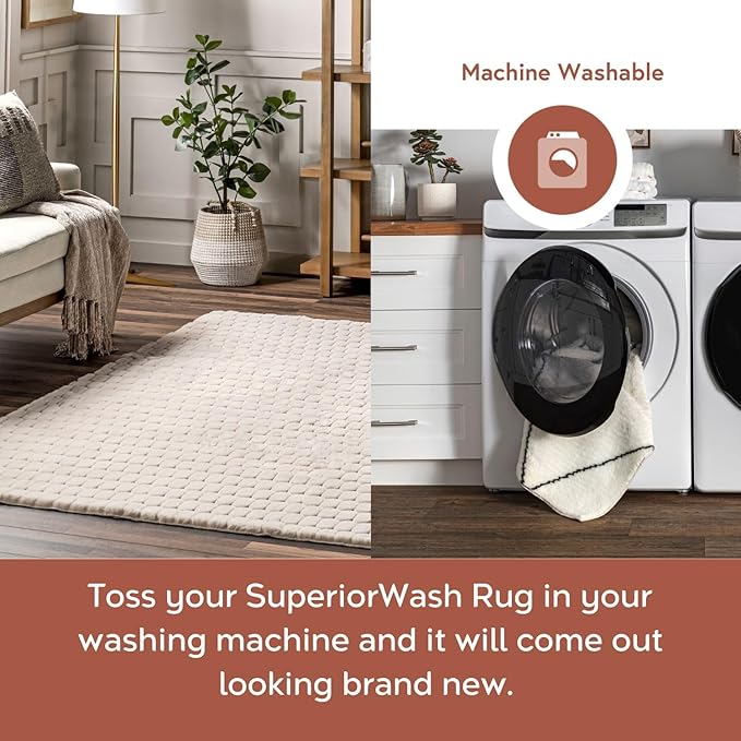 nuLOOM Nia Beige, 5' x 8', Cozy Shag, Fluffy and Soft, High Traffic, Stain Resistant, Easy Clean, Durable Machine Washable Area Rug for Bedroom, Living Room, Dining, Den, Foyer, Entryway