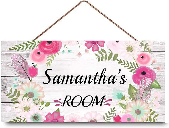 XIUXZMM Personalized Floral Name Signs for Girls Room Bedroom Door Hanging Wooden Signs Custom Baby Name with Flowers Door Hanger Baby Nursery Room Customized Kid Room Decor