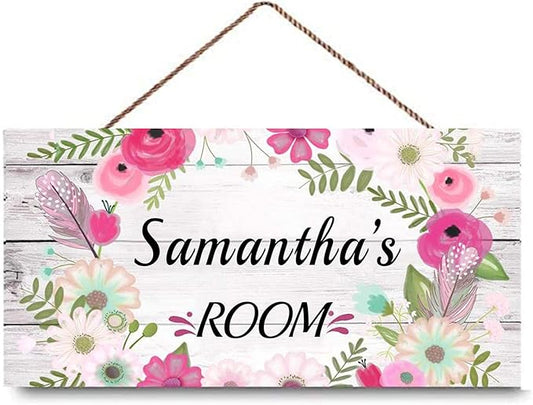 XIUXZMM Personalized Floral Name Signs for Girls Room Bedroom Door Hanging Wooden Signs Custom Baby Name with Flowers Door Hanger Baby Nursery Room Customized Kid Room Decor