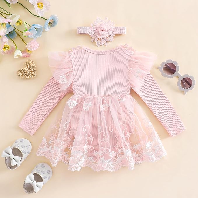 Giraropa Baby Girl Fall Winter Clothes Long Sleeve Romper Dress + Socks + Headband Newborn Infant Cute Casual Outfits