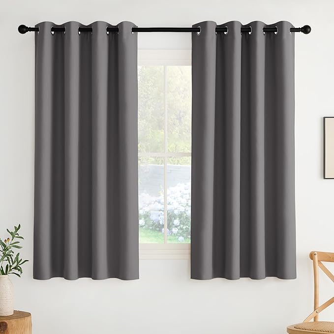 NICETOWN Grey Grommet Blackout Curtains 63 inch - Thermal Insulated Shades for Living Room, Yard, Bedroom, Closet, Laundry - Heavy-Duty, 2 Panels, W52 x L63