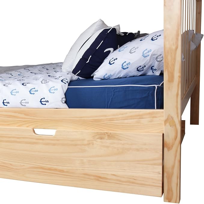 Max & Lily Bunk Bed, Full-Over-Full Wood Bed Frame For Kids With Trundle, Natural