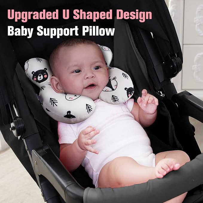 KAKIBLIN Baby Neck Pillow, Upgraded Baby Support Pillow,Babies Head Pillow,Neck Support Pillow for for Car Seat,Pushchair,Travel (Bear)