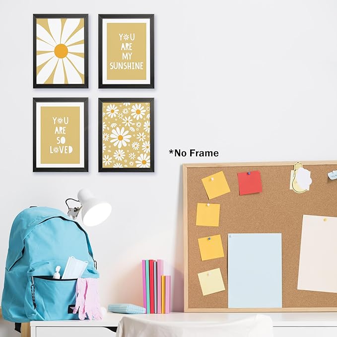 AEHIE Boho Yellow Daisy Flower Decor Wall Art Print, You Are My Sunshine Poster Prints for Baby Girls Room Nursery Decor, Spring Aesthetic Floral Wall Art Print for Home, 4pcs 12x16inch