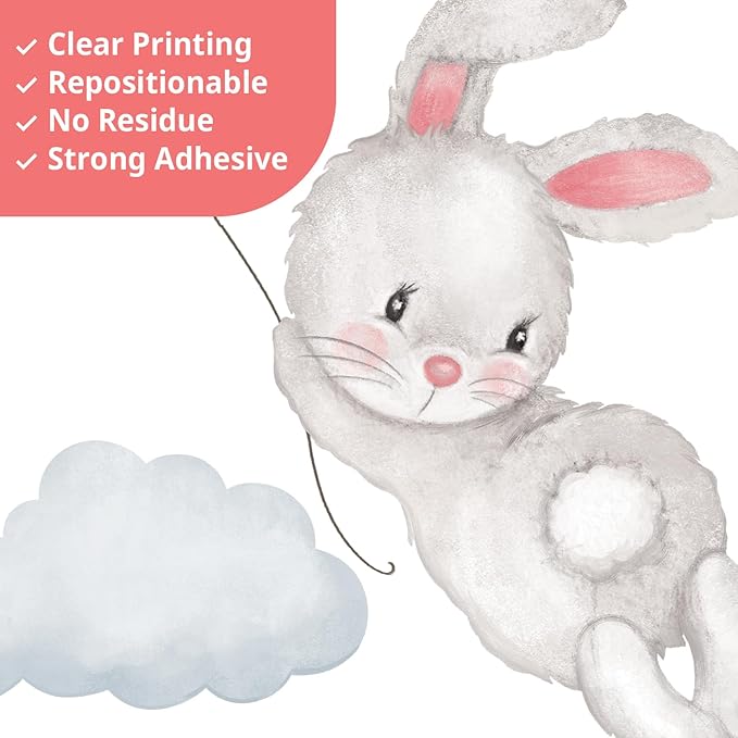 DECOWALL SG2-2408 Animal Hot air Balloon Balloons Wall Stickers Decals Flowers Elephant Bear Baby Nursery Bedroom Girls Toddler Pink Room Home Décor Decorations Kids Fox Rabbit Peel and Stick