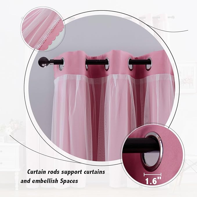 Anytime Home Curtains Blackout and Sheer Layered Solid Window Curtain Panel Pair with Grommet Top, 52Wx63L,Pink