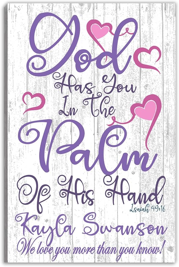 Baptism Gift God Has You In The Palm of His Hand Sign Nursery Or Child's Room Wall Decor Personalized Gift for Christian Home Art For Baby, Boy or Girl's Room From Grandparent Dad Mom GodParent