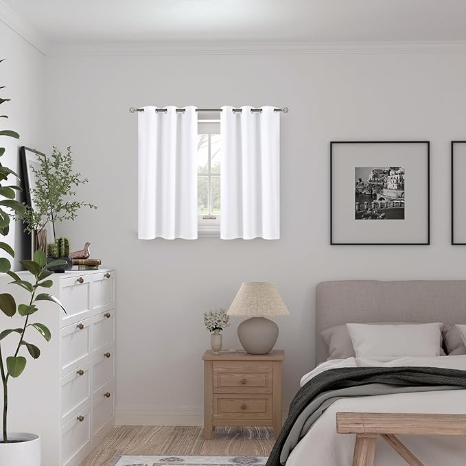 BGment Short Blackout Curtains for Bedroom 40 Inch Length, Full Room Darkening Thermal Insulated Soundproof Grommet Curtains for Small Window, Each Window Curtains 42 Inch Wide, 2 Panels, Pure White