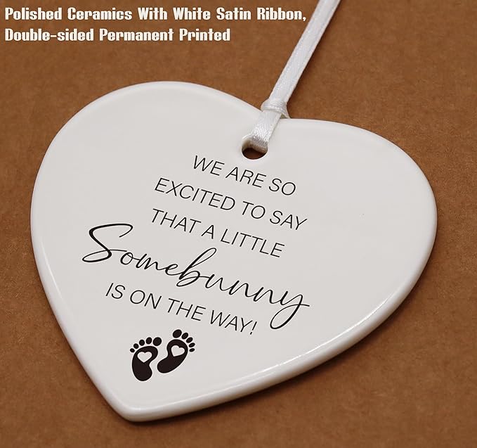 Heart Shaped Christmas Ornament-Pregnancy Announcement Gifts for New Grandparents Grandma Grandpa or Aunt or Uncle-Baby Coming Soon-Baby Reveal Keepsake-Ceramic Decor