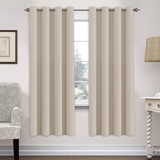 H.VERSAILTEX Ultra Soft Microfiber Thermal Insulated Antique Copper Grommet Blackout Curtains/Window Treatment Draperies 52 by 72 - Inch for Living Room/Bedroom, Set of 2 - Fog