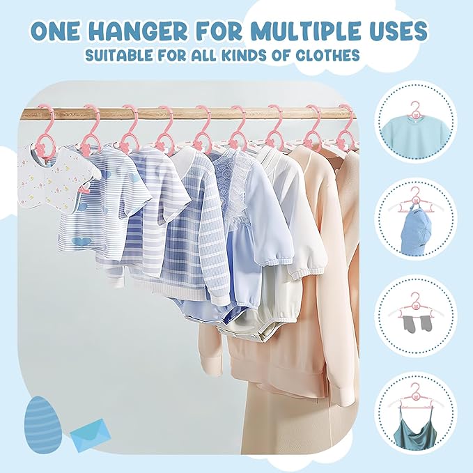 30 Pack Kids Hangers for Nursery Closet, Adjustable Non-Slip Toddler Baby Hangers with Windproof Buckle, 11-14" Infant Child Plastic Clothes Pant Hanger for Boys Girls Newborn Adult, Pink