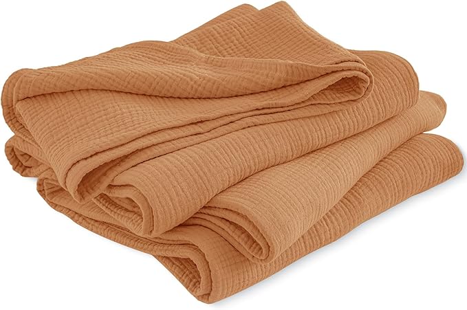 PHF 100% Cotton Muslin Blanket Twin XL Size 66"x90", 4-Layer Lightweight Gauze Throw, Breathable Cloud-Soft Minimalist Blanket for Bed, Couch, Camping & Baby, Caramel, Ideal Gift