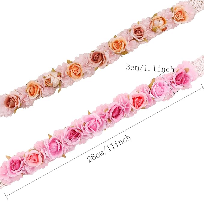 Hairband, 2pcs Children Girl Lace Headbands with Flower, Adjustable Size Hair Accessories Gift for Children (lace-7)
