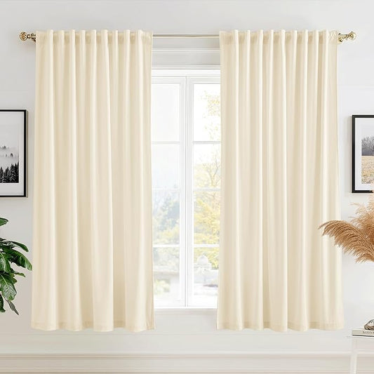 StangH Curtains Ivory White Velvet, Thermal Insulated Room Darkening Drapes for Bedroom, Living Room & Home Theater, Rod Pocket Back Tab Style, 2 Panels, 52 x 63 Inches