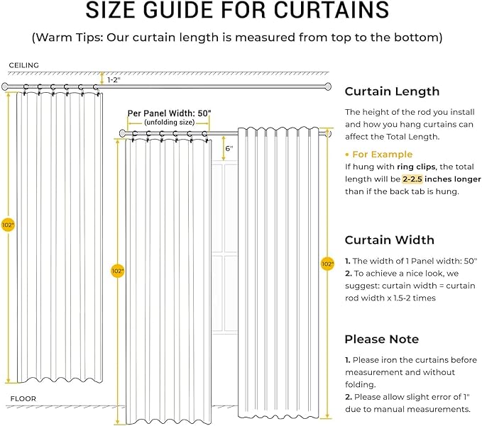 INOVADAY 100% Blackout Curtains for Bedroom, Black Out Curtains 102 Inch Long, Clip Rings Linen Blackout Drapes, Thermal Insulated Room Darkening for Living Room, 2 Panels - Cream,W50xL102