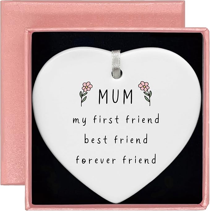 Heart Shaped Christmas Ornament-Mother’s Day Birthday Thanksgiving Wedding Gift for Mom Appreciation Present My First Friend My Best Friend Mother’s Love Ceramic Keepsake Decor