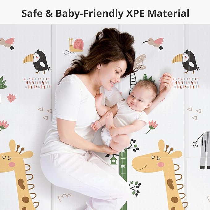 Baby Play Mat, 59"x59", Foldable, Reversible, Waterproof, Non-Toxic, Multi-Color