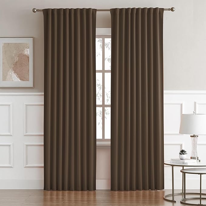 DUALIFE Blackout Curtains/Drapes 90 Inches Long, Light Blocking Privacy Draperies,52 inches by 90 inch,2 Panels,Brown
