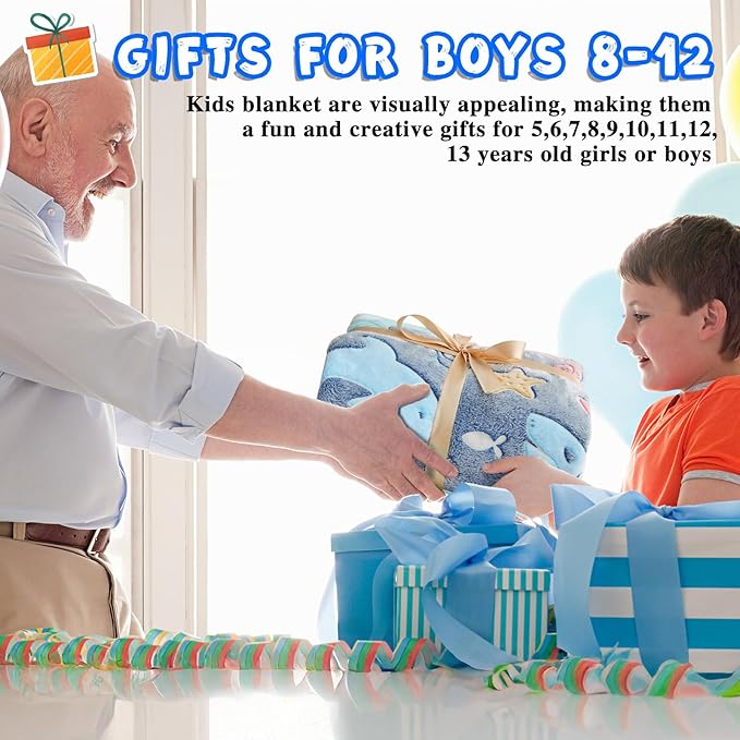 Inhand Shark Glow in the Dark Blanket Ocean Gifts for Boys Kids Throw Blanket Crab Turtle Coral Whale Dolphin Jellyfish Seahorse Toys for Kids Boys Birthday Christmas Cute Soft Room Decor Blue 50"X60"