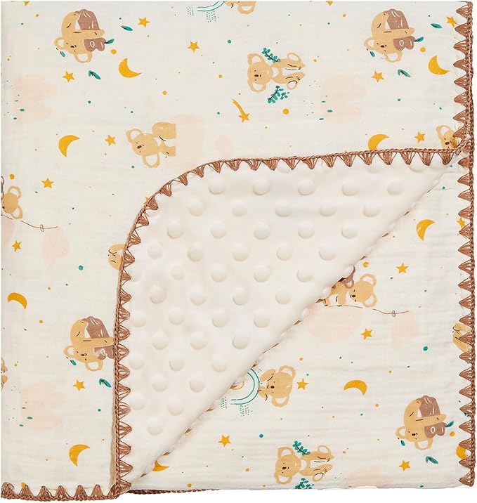 Baby Blanket Double Layer Cotton 40 x 40 Soft Receiving Blanket with Pattern Machine Washable Koala