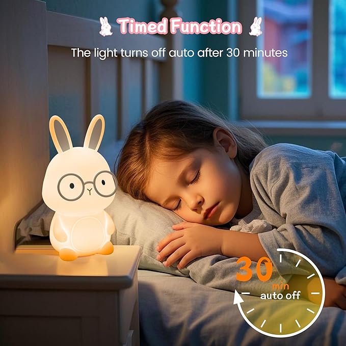 Bunny Night Light, Rabbit Lamp for Kids,Rechargeable Nursery Nightlight ,Silicone Bedside Lamp with Touch Color Changing,Dimmable/TimmerLight, Room Decor,Easter Gift / Christmas Gifts for Boys Girls